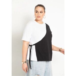 Eloquii Plus Size Black and White Color-block Short Sleeve T-Shirt